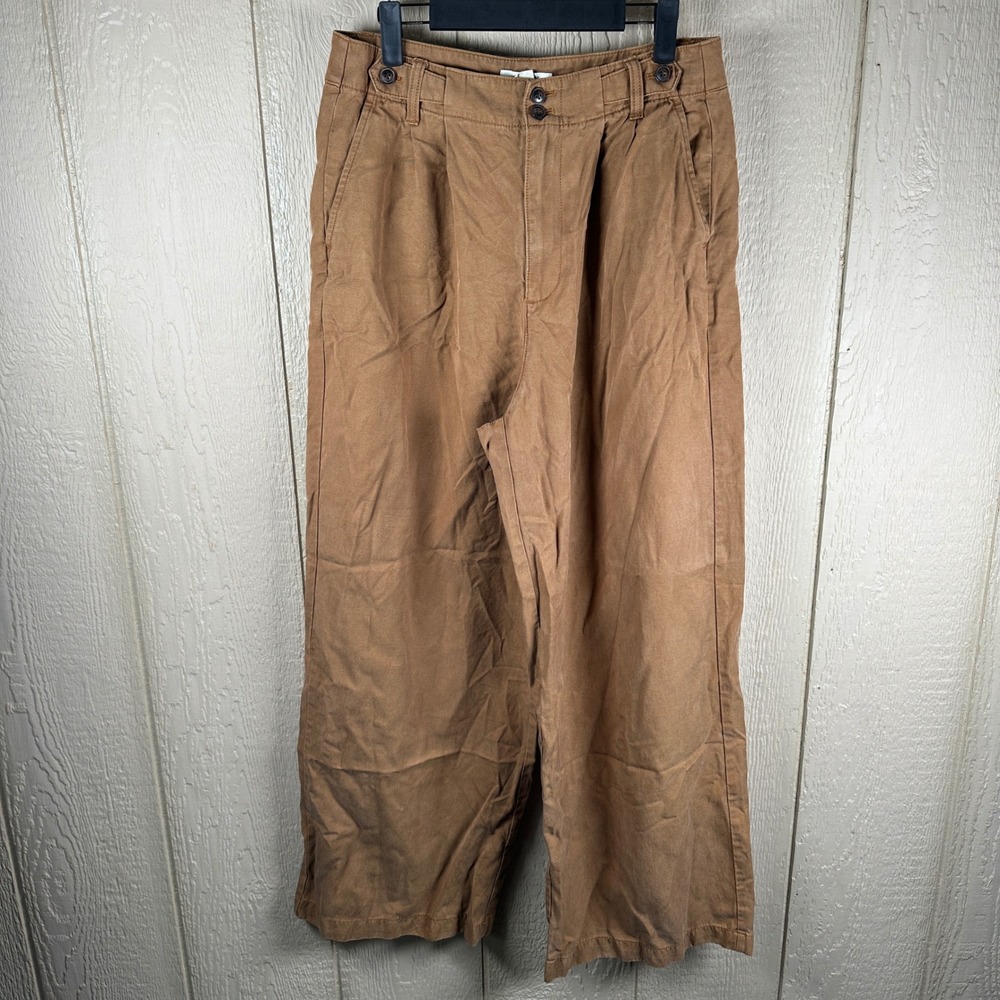 Madewell The Harlow Wide-Leg Pant Womens 8 Brown Pleated High Rise Linen Blend